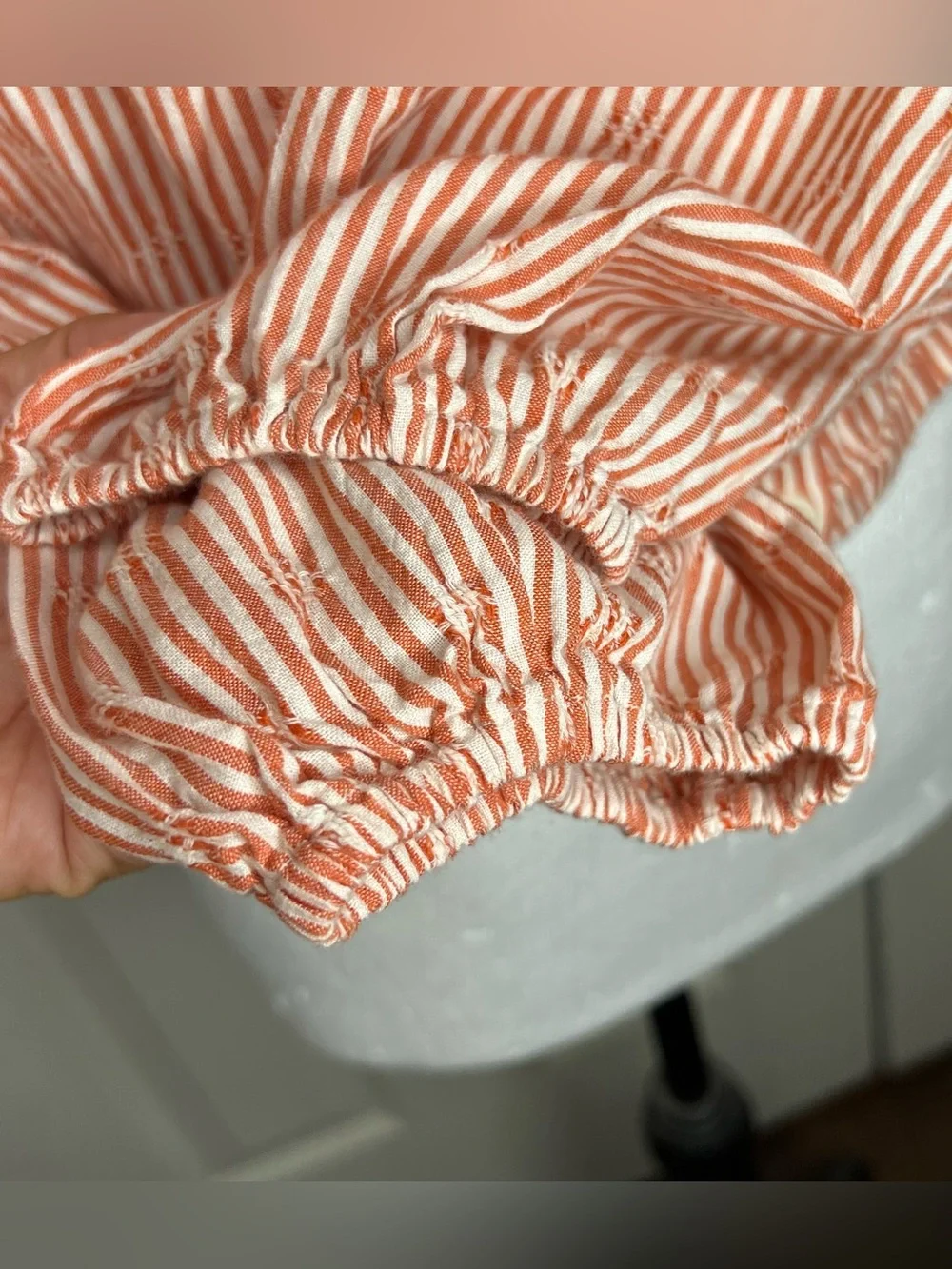 Madewell Orange/White Puff Long Sleeve Front Button Crop Women’s Top Sz M Ranch